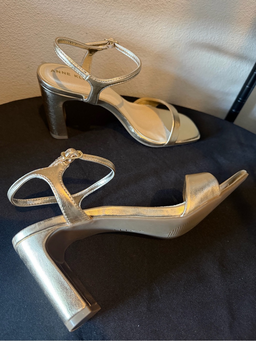Anne Klein “Light Gold” Ankle-Strap Block Heels NIB